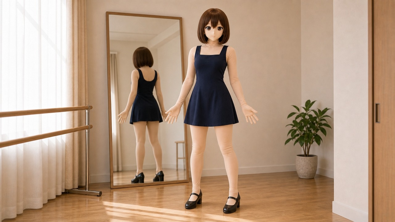 高露肤 Kig 造型中修身服装、领口、袖口、裙摆、鞋口和灯光距离的拍摄规划画面。