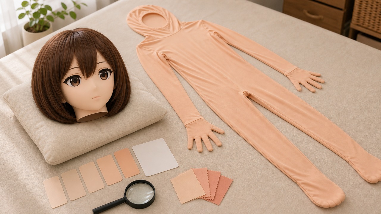 animegao 头壳、独立脖颈 Kig 皮和手腕端点在同一光线下做肤色衔接检查。