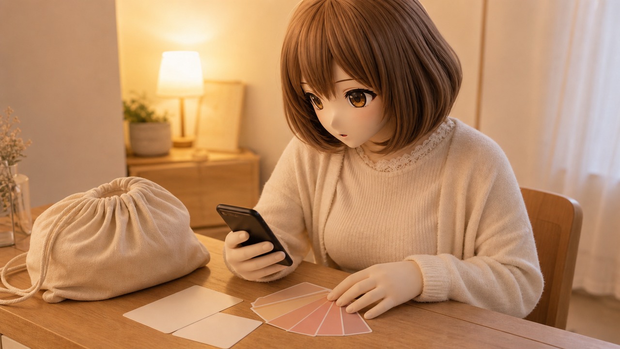 生成方法示意图，不对应具体店铺订单：暖奶油杂志摄影棚里的 Kig/animegao 入门前夜，桌面有头壳、Kig 皮布料、色卡、软尺和规划页