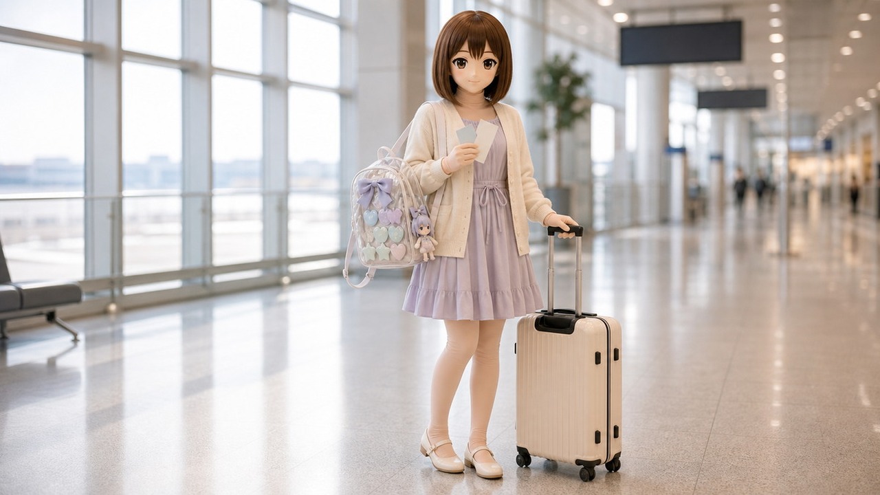精品酒店打包桌上摆放 animegao 头壳保护包、Kig 皮、匿名推包、无字票卡、相机、补水瓶和收纳袋。