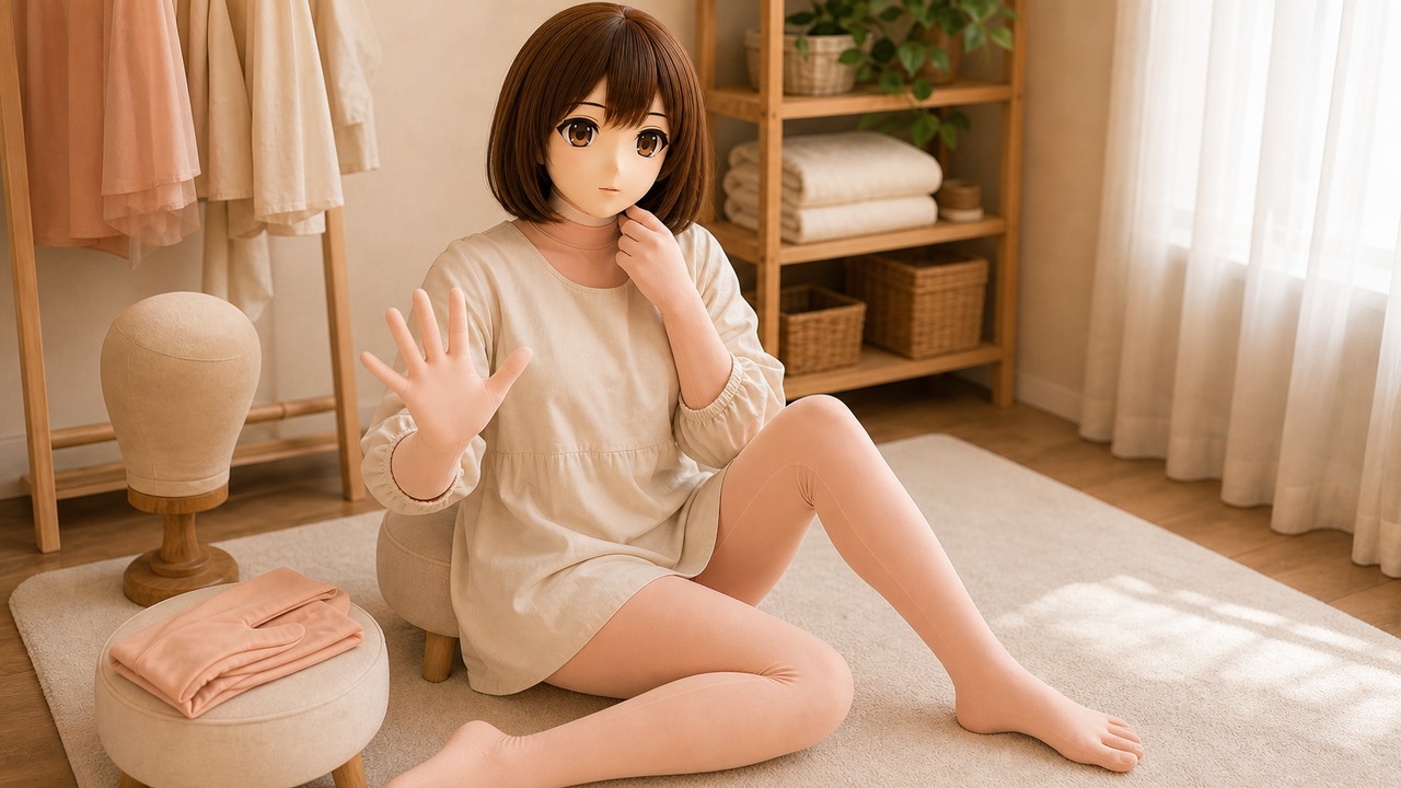 象牙白工艺馆展台上的 Kigurumi 结构图鉴,硬质 animegao 头壳、独立 hadatai 脖颈、五指布手和覆盖脚被像博物馆藏品一样陈列