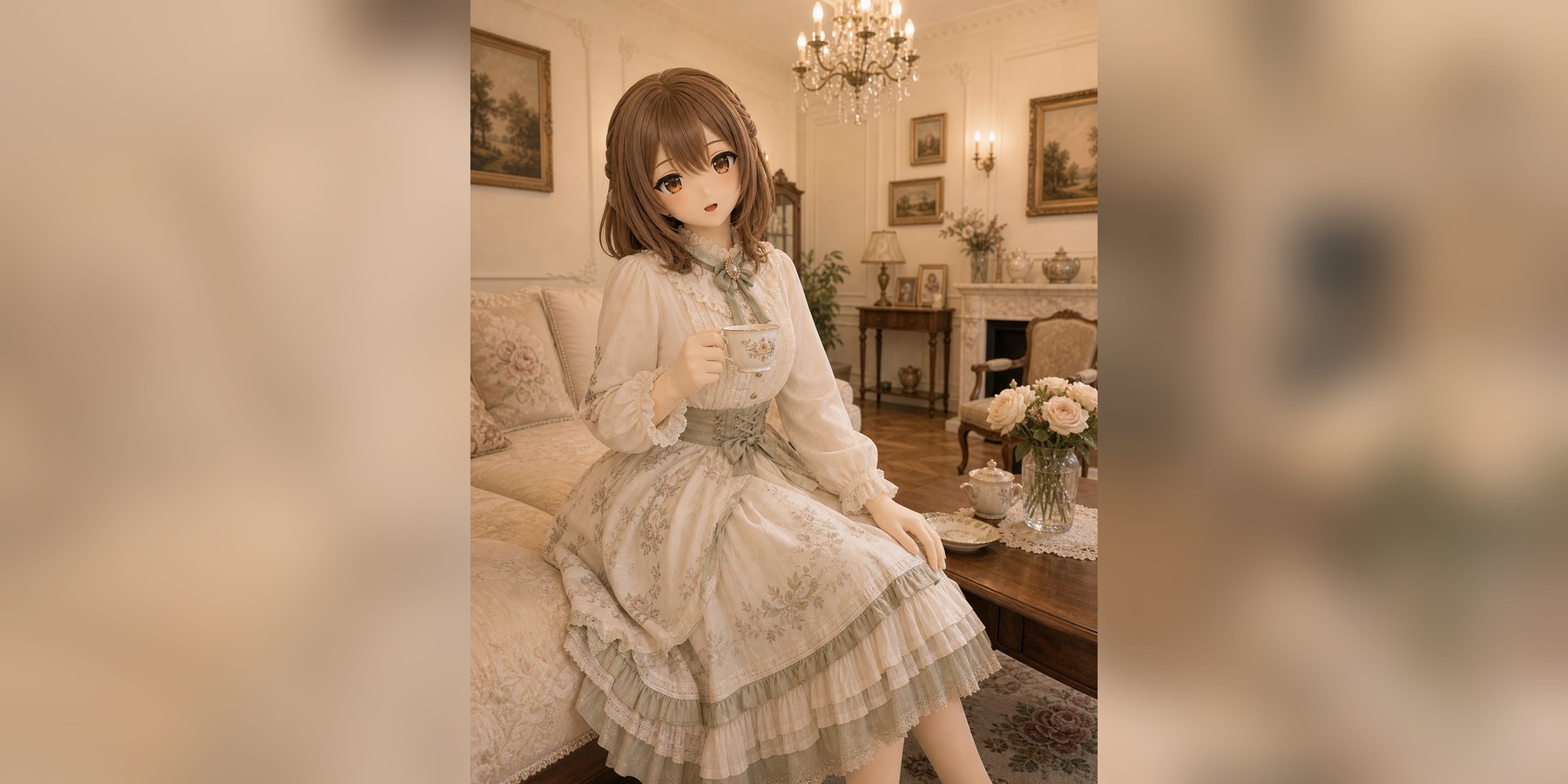 原创 Kig/animegao 表演者在法式复古室内场景中呈现 Lolita 氛围